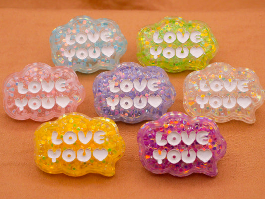 Love You Speech Bubble Verbal Plastic Set of Seven Buttons 20x26mm