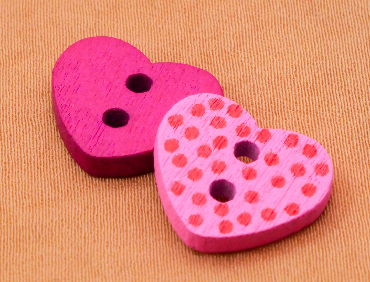 Heart Polka Dot Red Pink Wood Set of Twenty Buttons 13x15mm