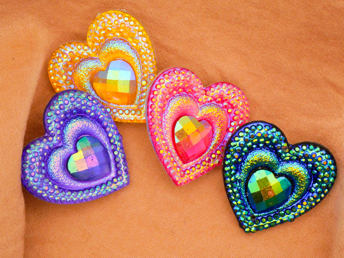 Heart Iridescent Colorful Plastic Assorted Set of Four Buttons 24mm