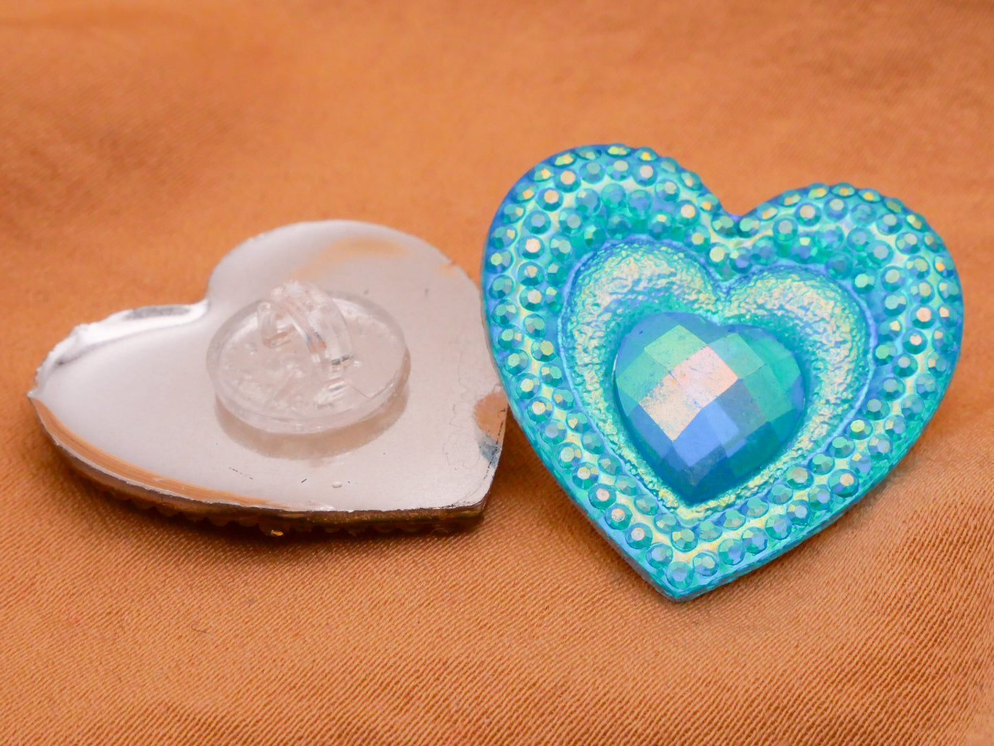 Heart Iridescent Colorful Plastic Assorted Set of Four Buttons 24mm
