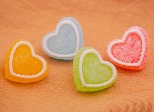 Heart Sugar Coated Gummy Candy Plastic Set of Four Buttons 16x17mm