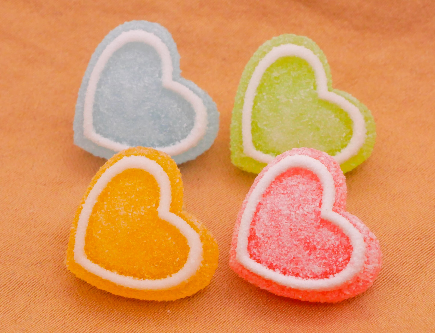 Heart Sugar Coated Gummy Candy Plastic Set of Four Buttons 16x17mm