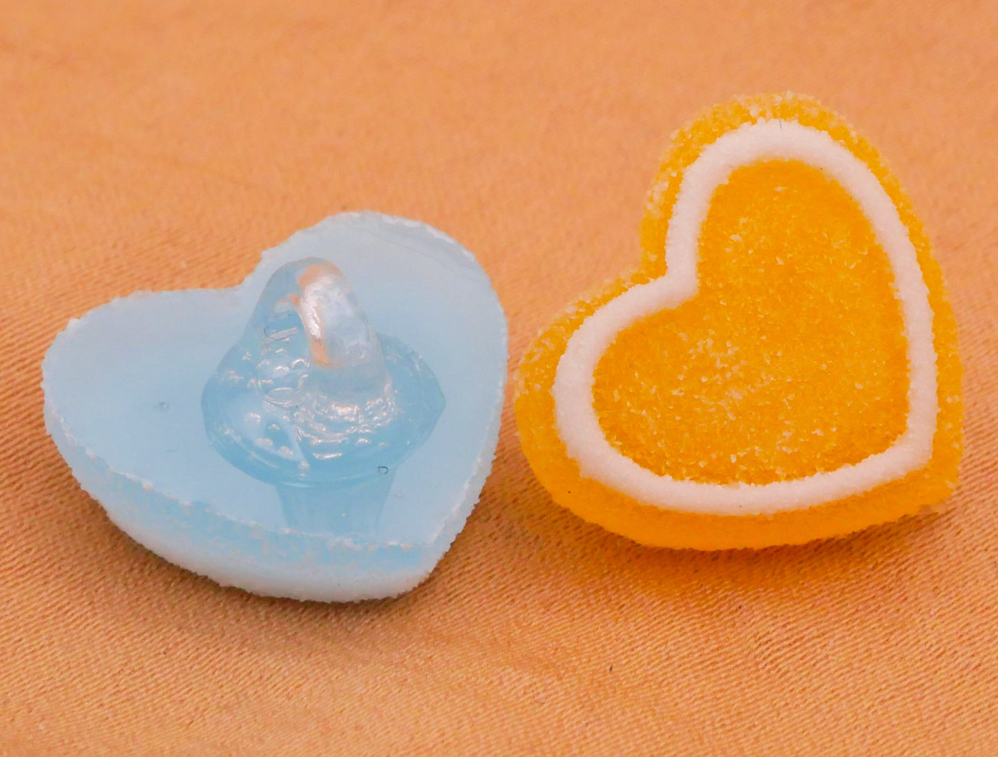 Heart Sugar Coated Gummy Candy Plastic Set of Four Buttons 16x17mm