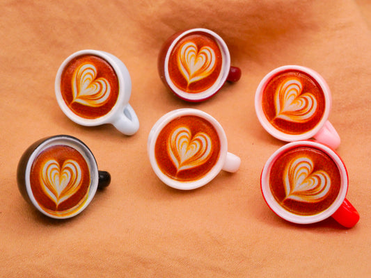 Cappuccino Latte Coffee Cup Heart Foam Plastic Set of Six Buttons 20x26mm