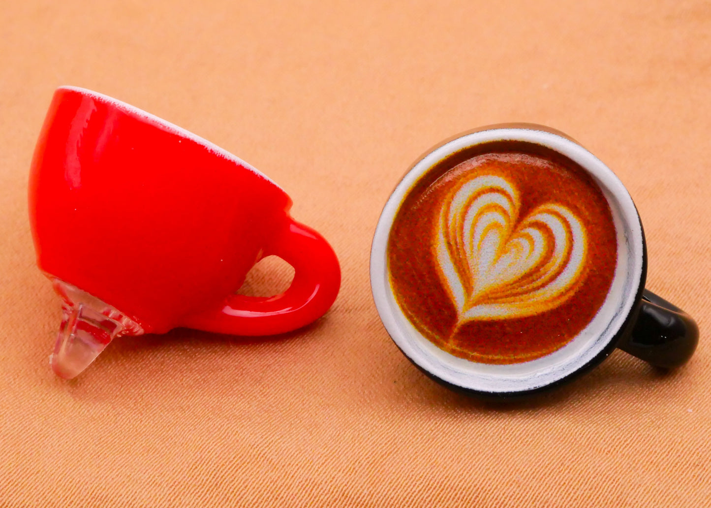 Cappuccino Latte Coffee Cup Heart Foam Plastic Set of Six Buttons 20x26mm