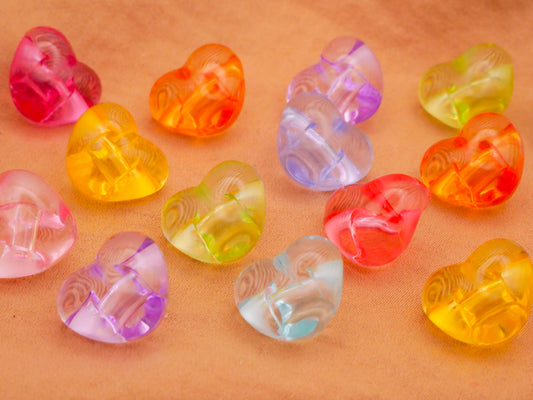 Heart Colorful Tunnel Shank Plastic Set of Fifteen Buttons 13x14mm