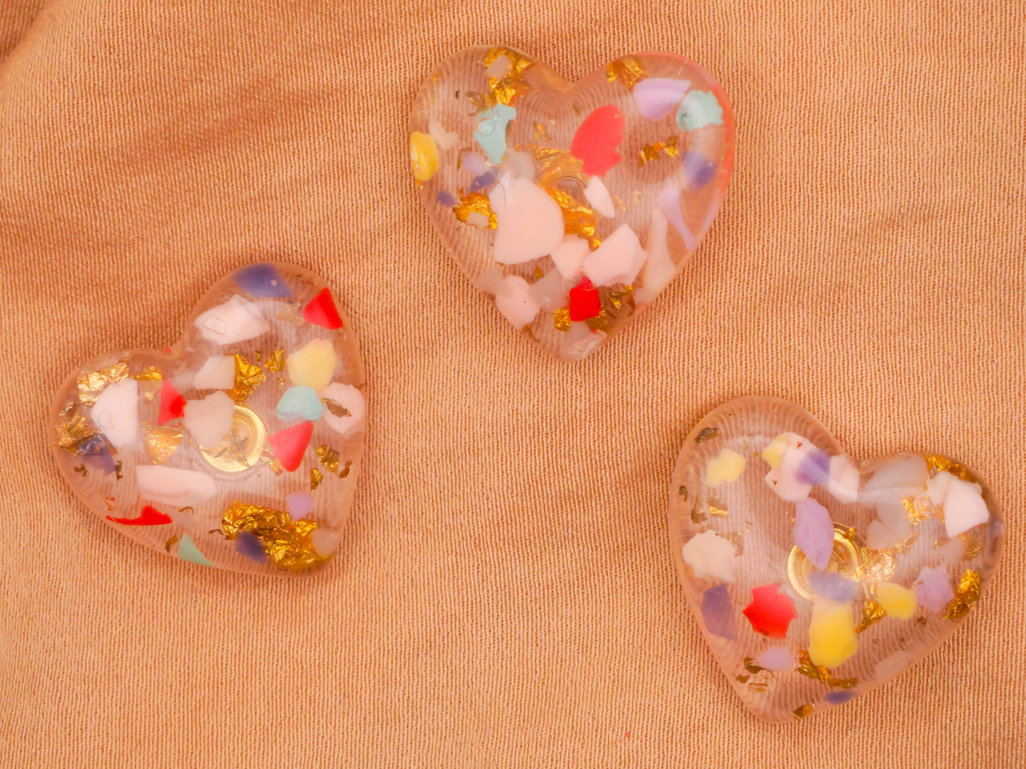 Heart Confetti Flecks Resin Plastic Button 19x20mm