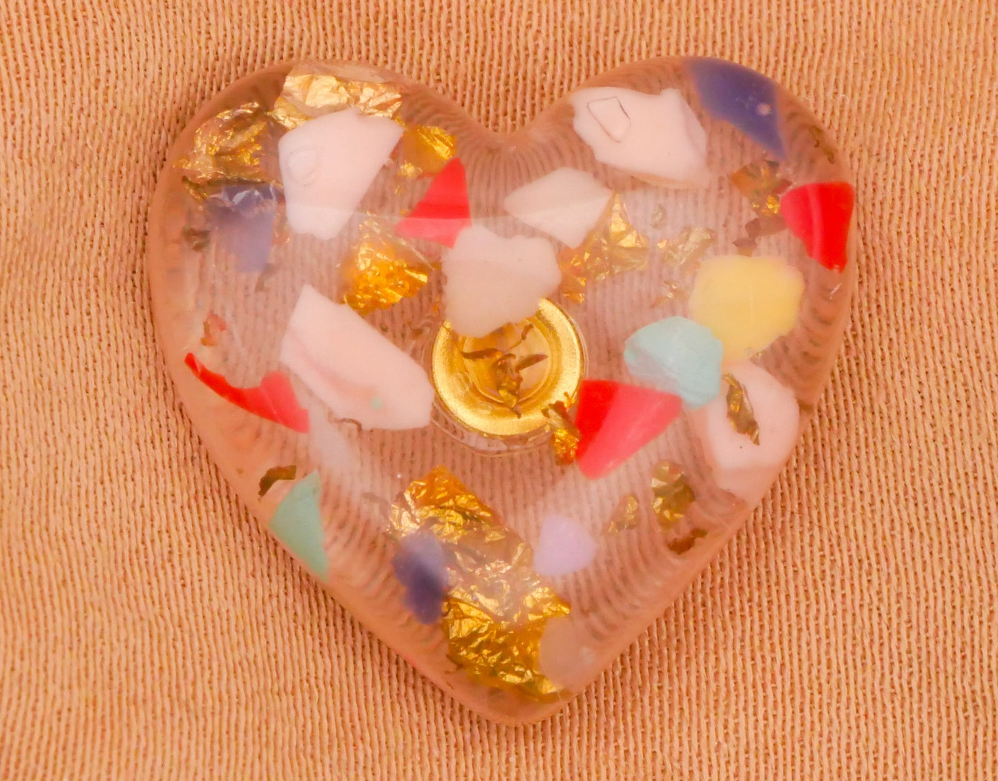 Heart Confetti Flecks Resin Plastic Button 19x20mm