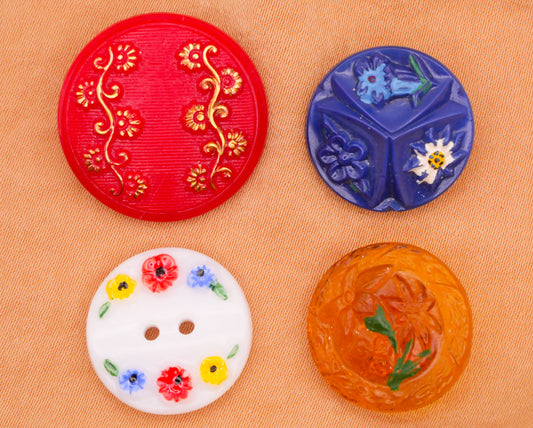 Flower Hand-Painted Vintage Glass Button Various 18-23mm