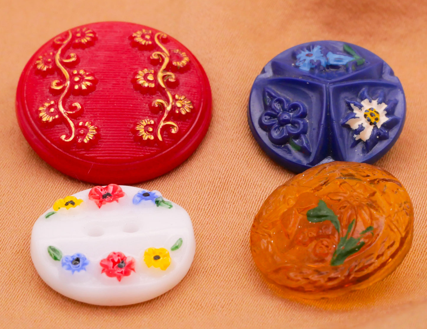 Flower Hand-Painted Vintage Glass Button Various 18-23mm