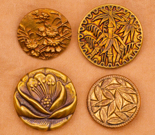 Botanical Flower Leaves Bamboo Poppy Brass Metal Button Various 19-24mm