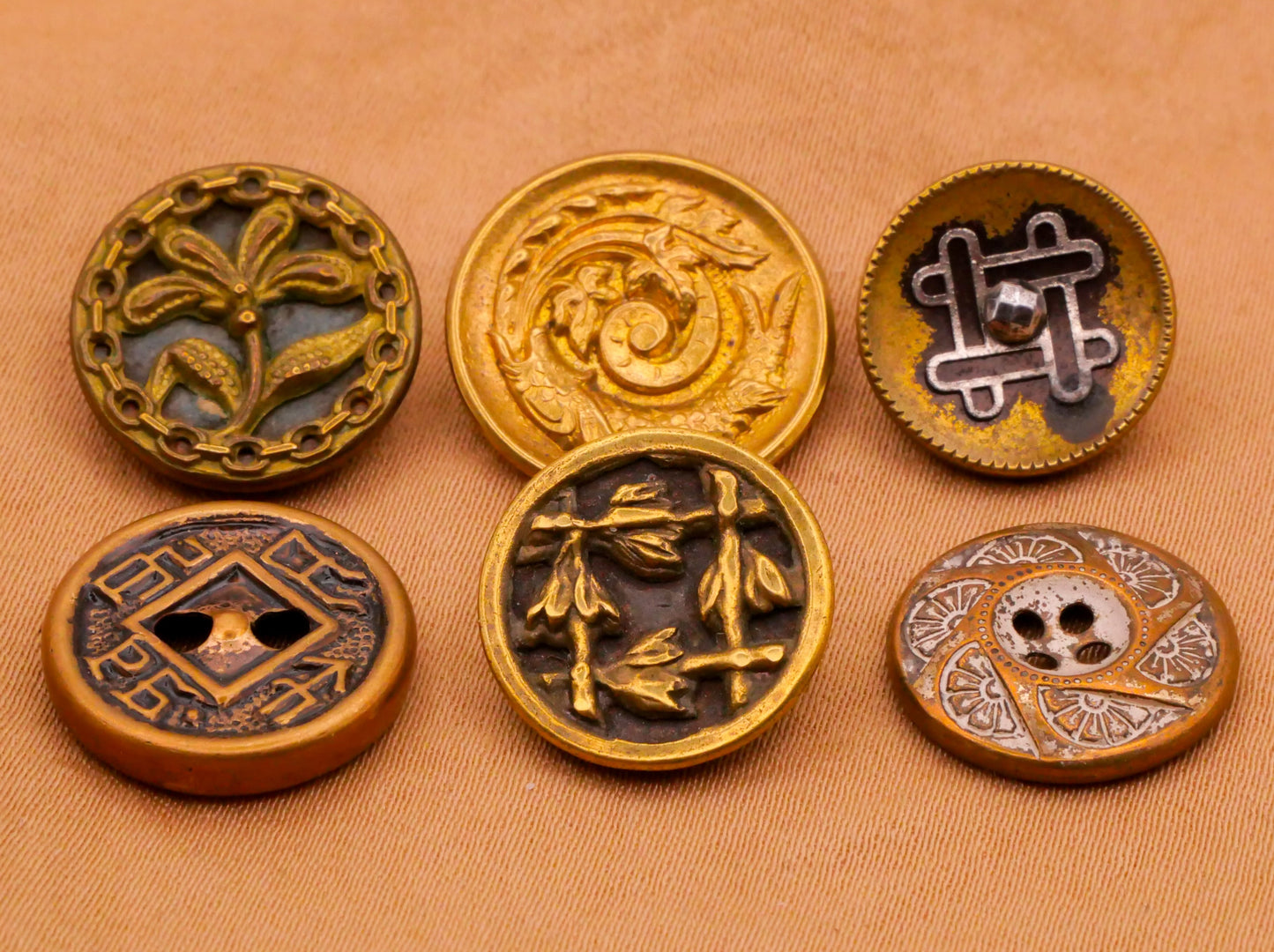 Asian Motif Brass Metal Button Various 14-17mm