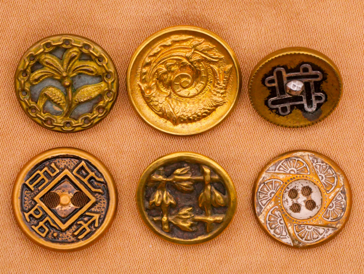 Asian Motif Brass Metal Button Various 14-17mm