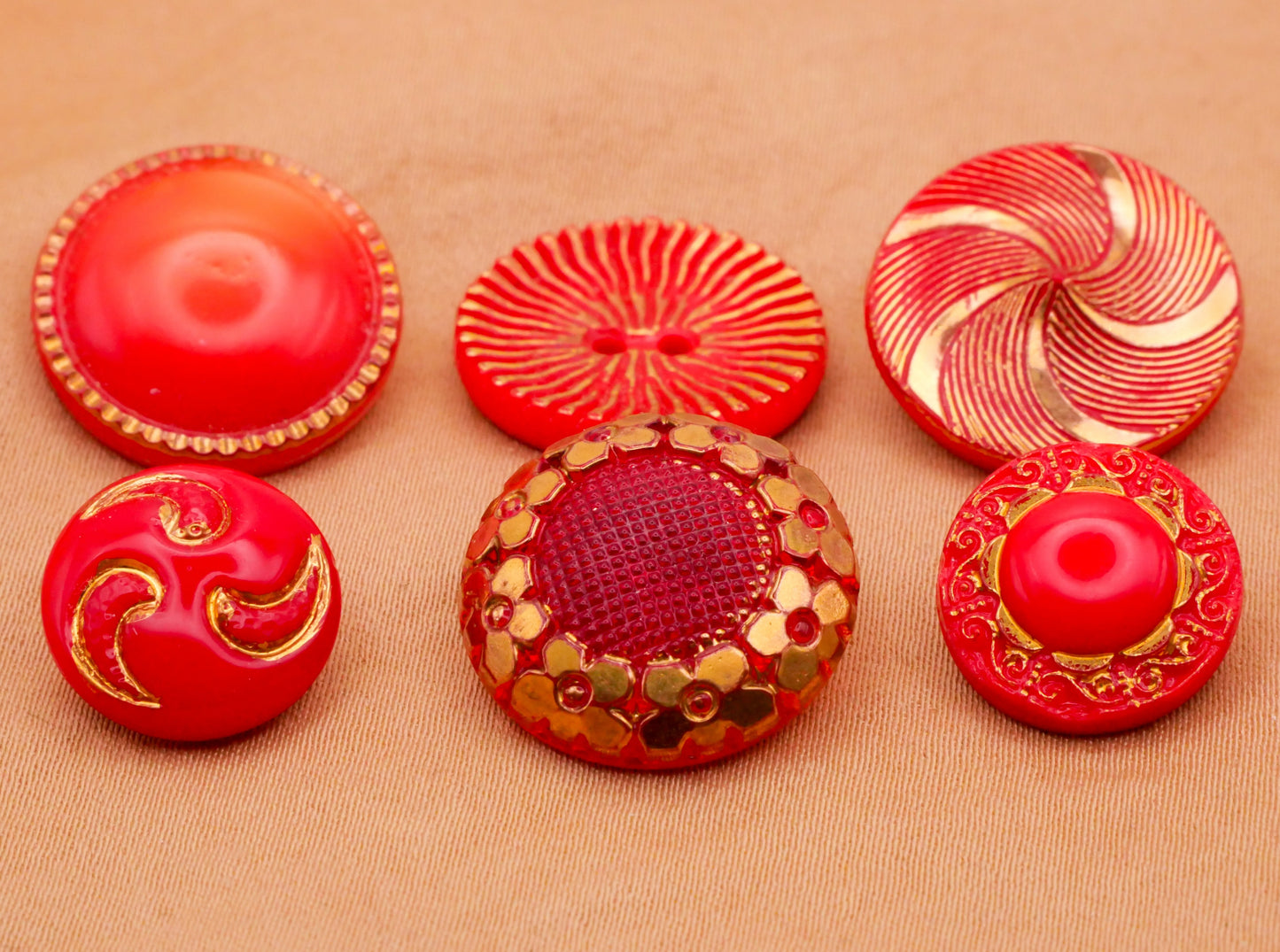 Red Gold Vintage Glass Button Various 13-18mm