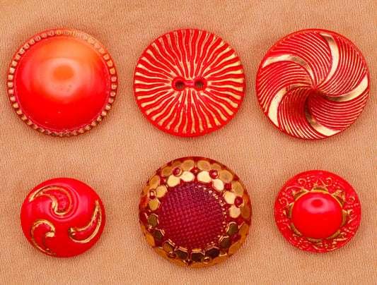 Red Gold Vintage Glass Button Various 13-18mm