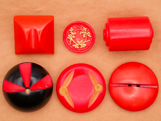 Vibrant Red Celluloid Early Plastic Button Various 18-27mm