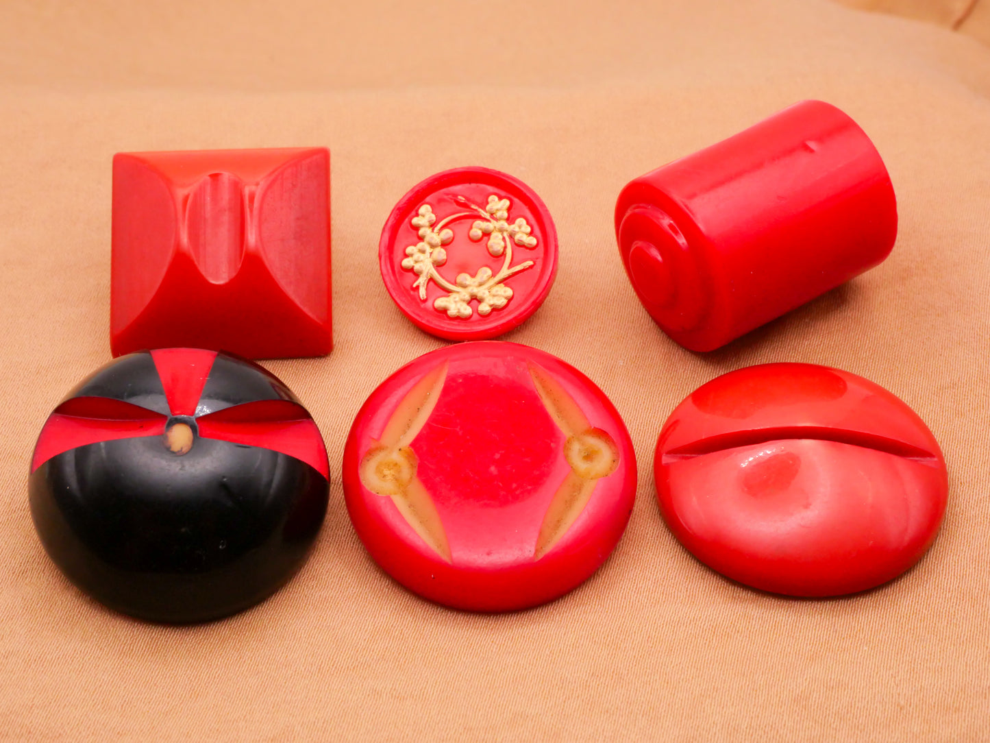 Vibrant Red Celluloid Early Plastic Button Various 18-27mm