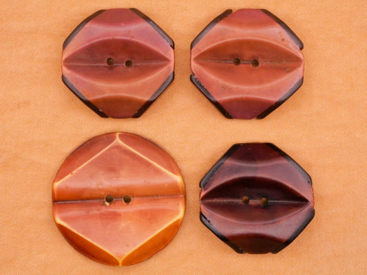 Sculptural Hexagon Octagon Celluloid Early Plastic Button Various 28-34mm
