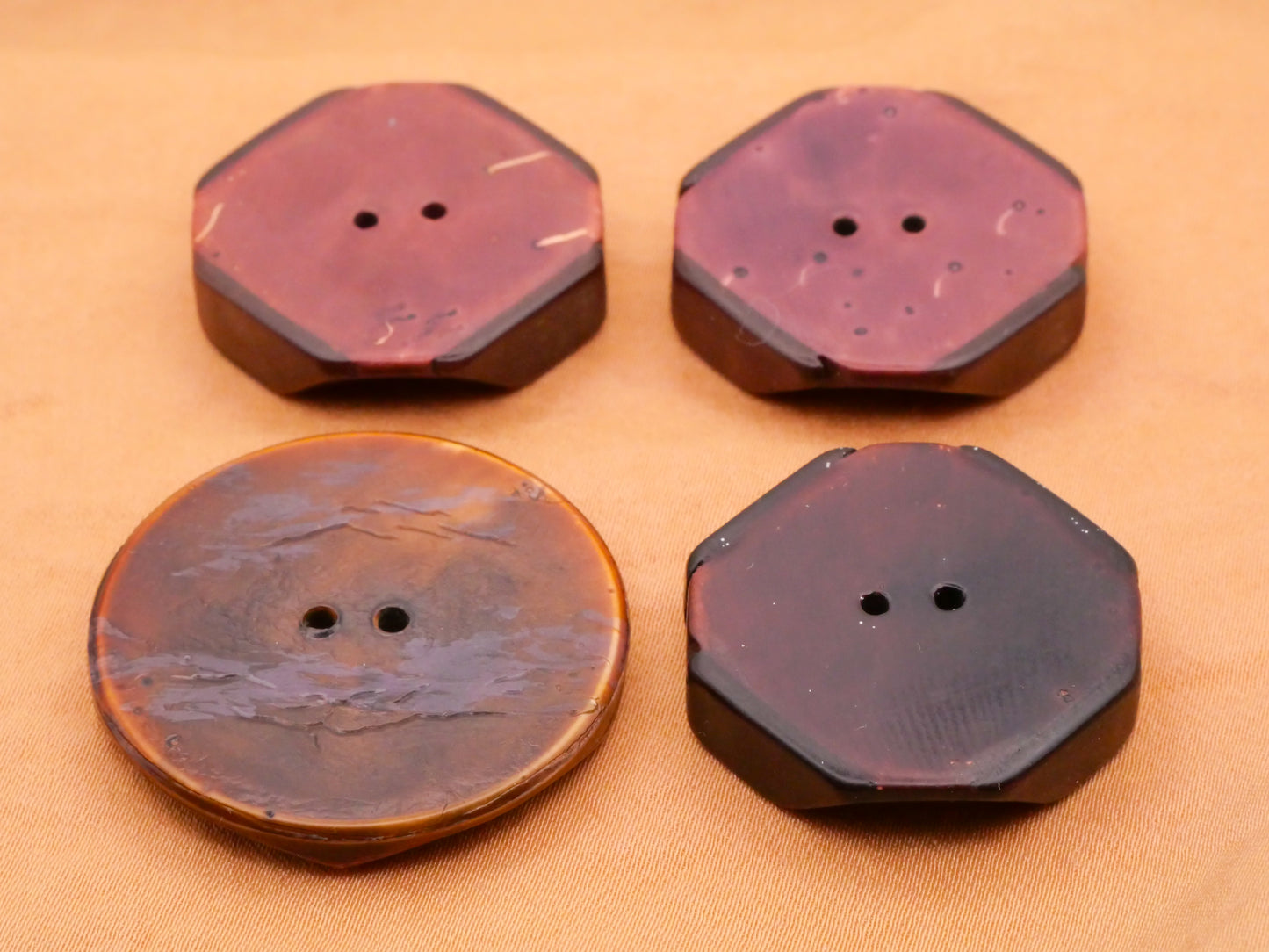 Sculptural Hexagon Octagon Celluloid Early Plastic Button Various 28-34mm