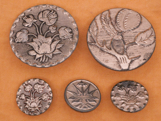 Botanical Pressed Tin Metal Victorian Button Various 17-32mm