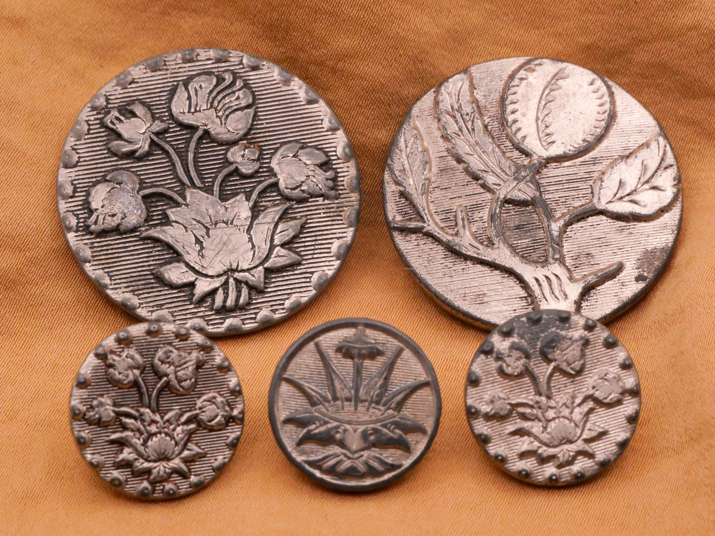 Botanical Pressed Tin Metal Victorian Button Various 17-32mm