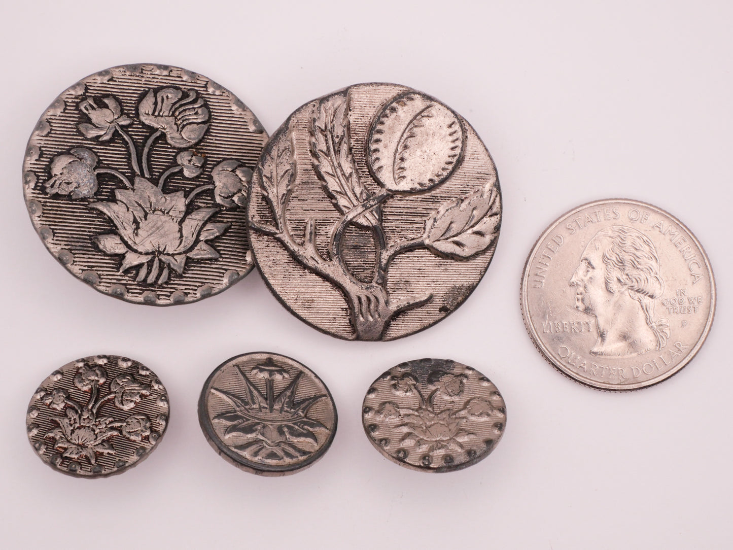 Botanical Pressed Tin Metal Victorian Button Various 17-32mm