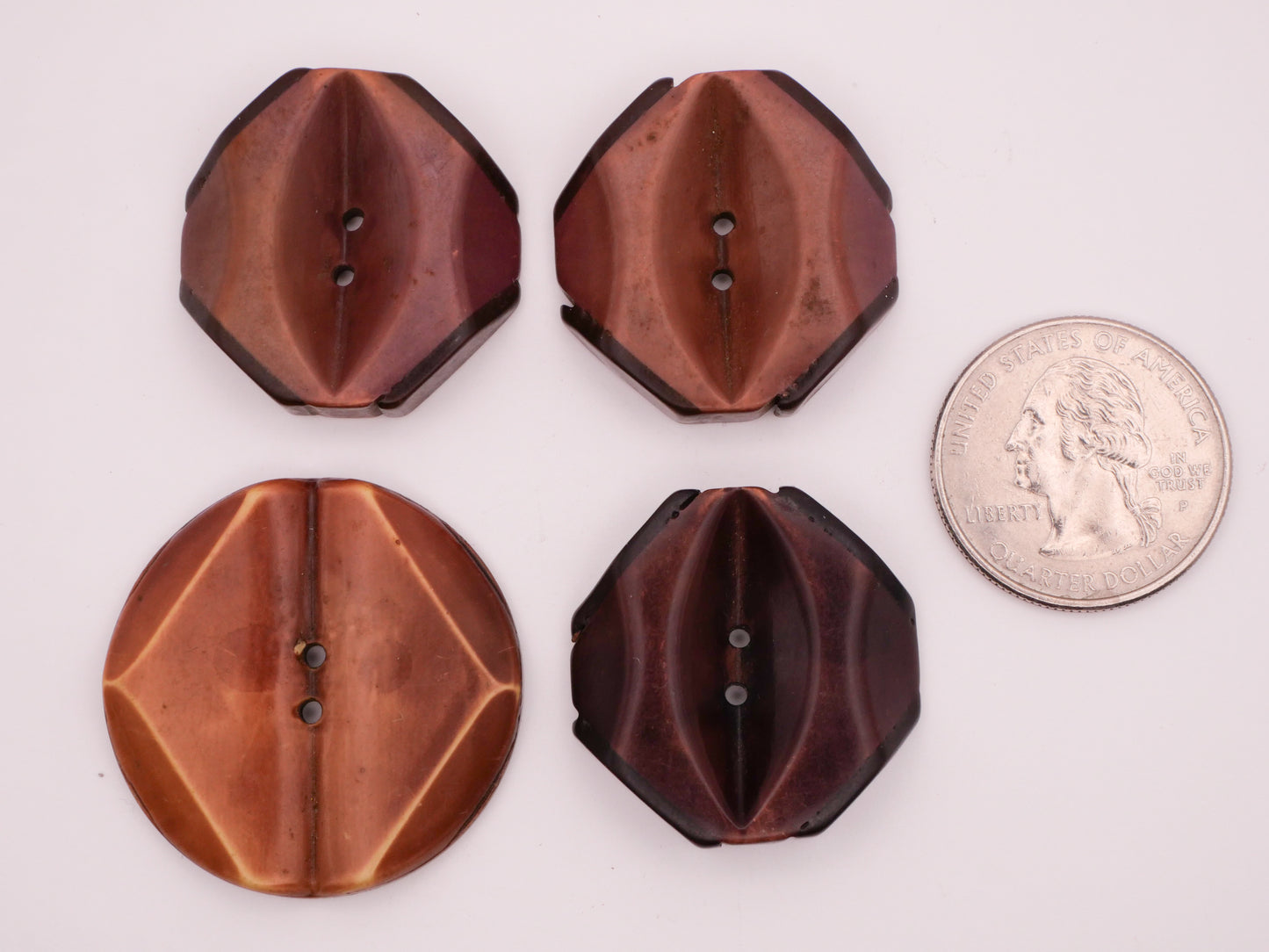 Sculptural Hexagon Octagon Celluloid Early Plastic Button Various 28-34mm