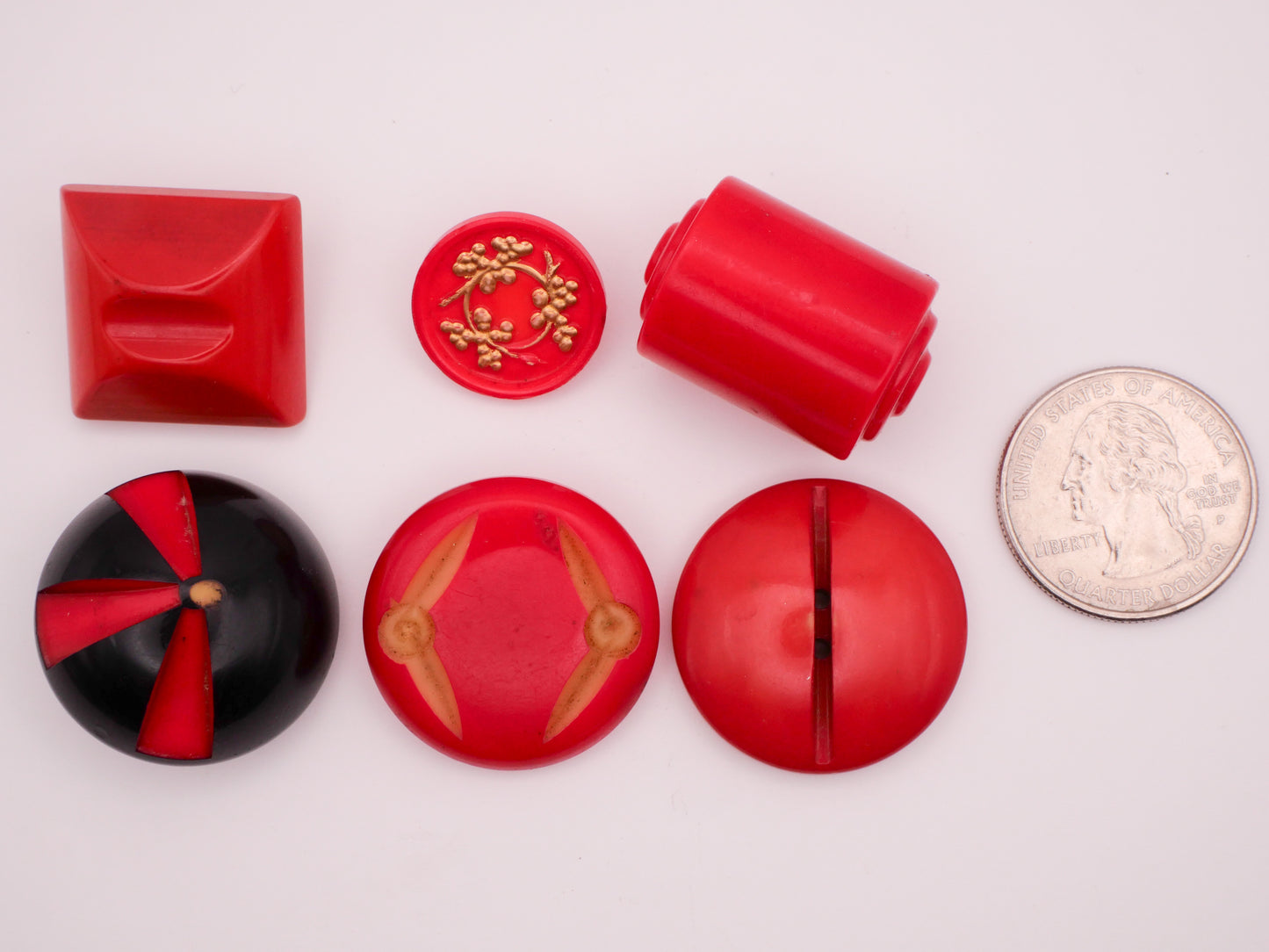 Vibrant Red Celluloid Early Plastic Button Various 18-27mm