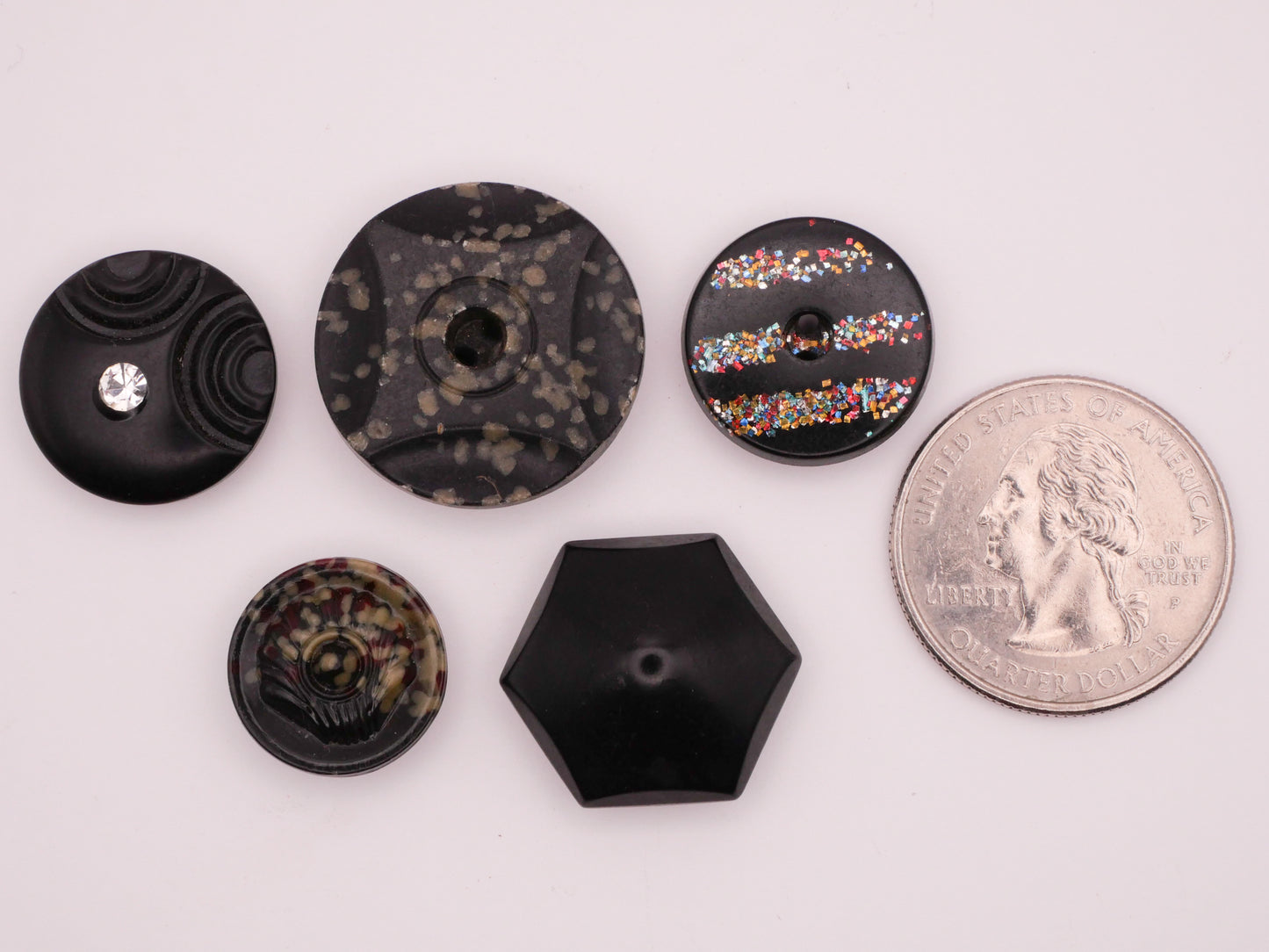 Composition Black Plastic Rubber Button Various 15-23mm