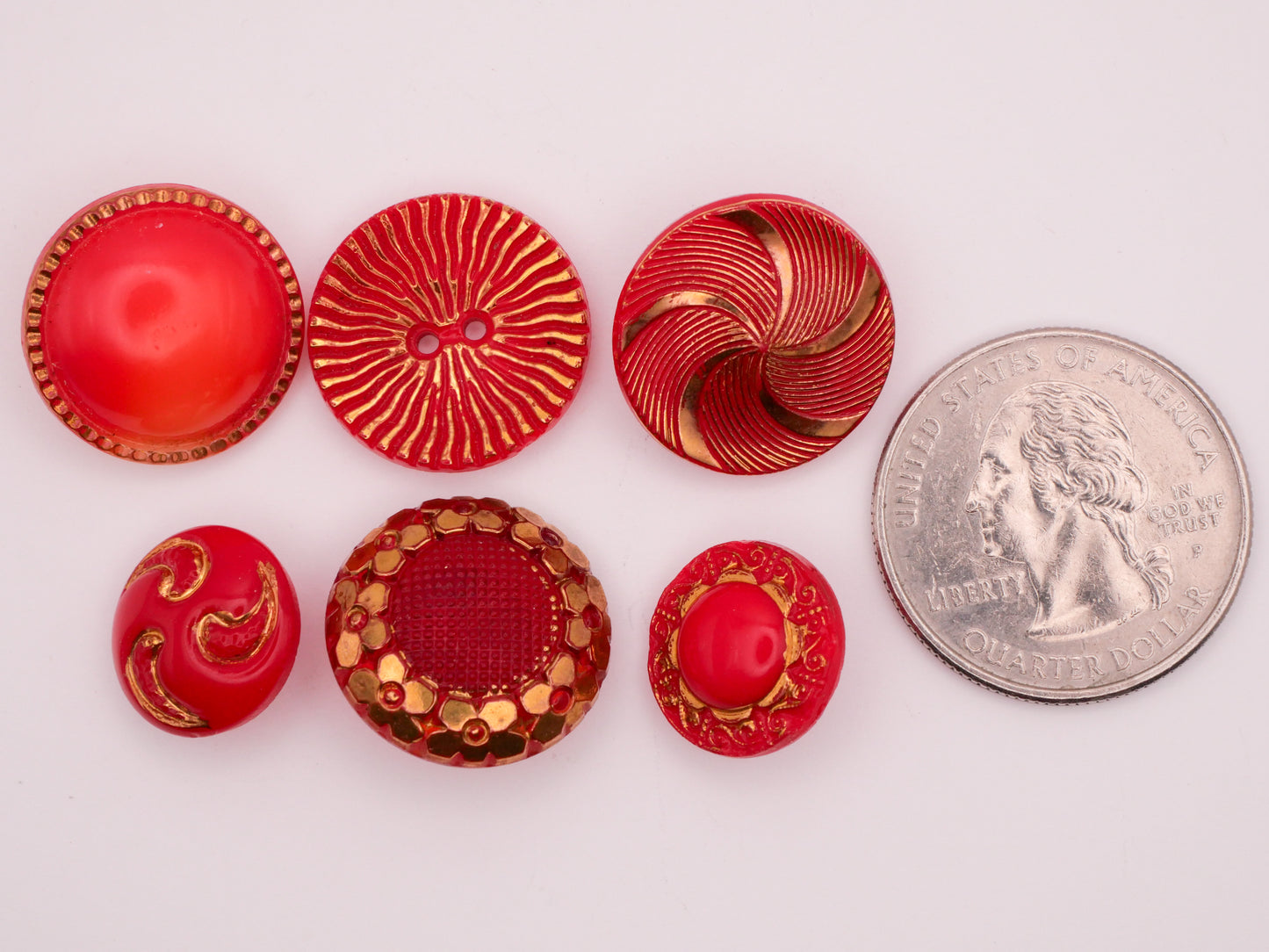 Red Gold Vintage Glass Button Various 13-18mm