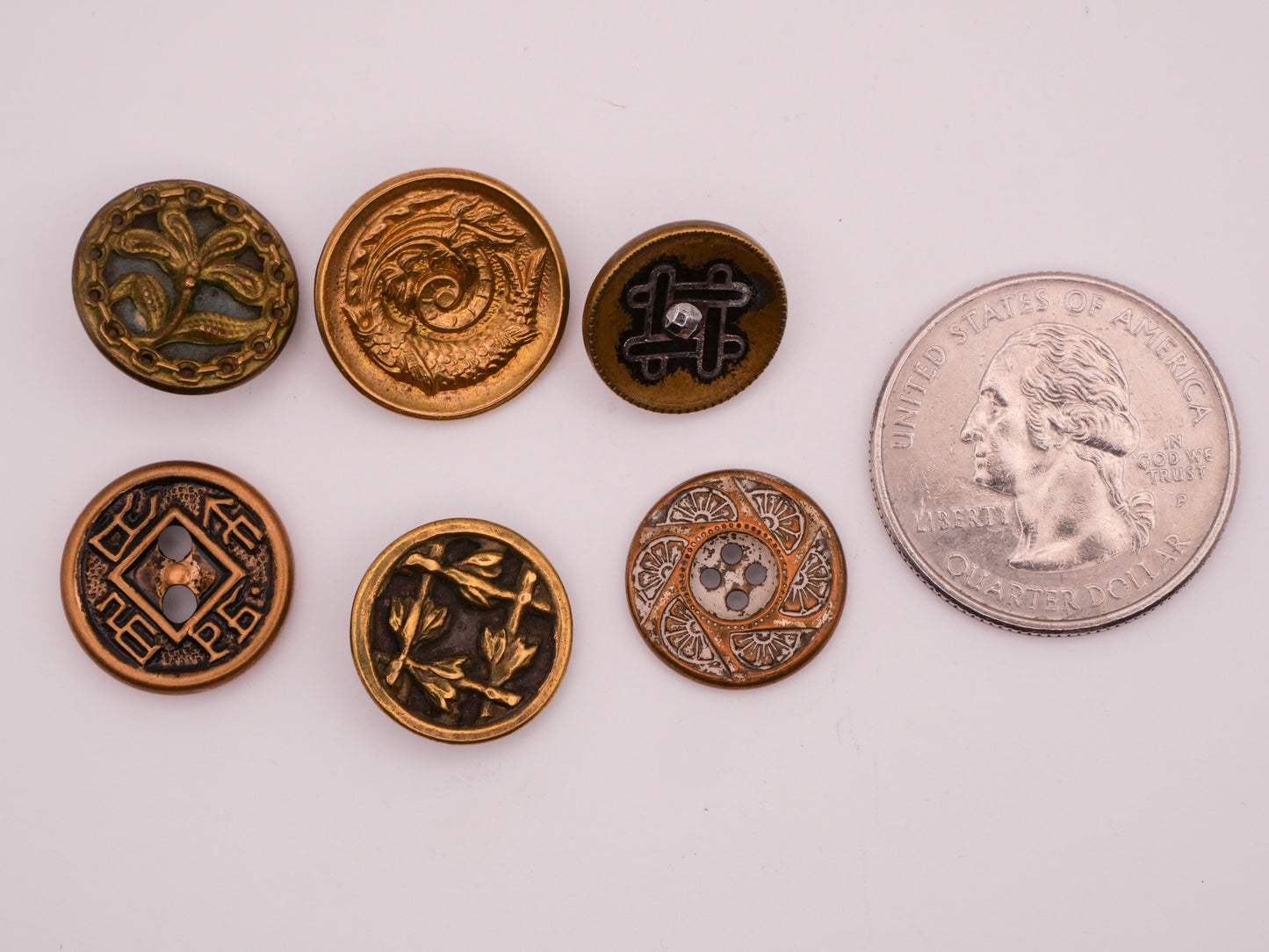 Asian Motif Brass Metal Button Various 14-17mm