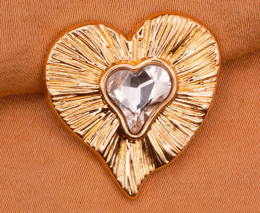 Heart Rhinestone Gold Textured Metal Button 24x25mm