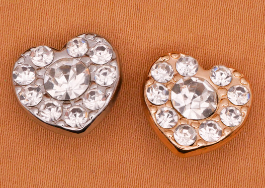 Heart Rhinestone Silver Gold Pair of Metal Buttons Various 13x14mm