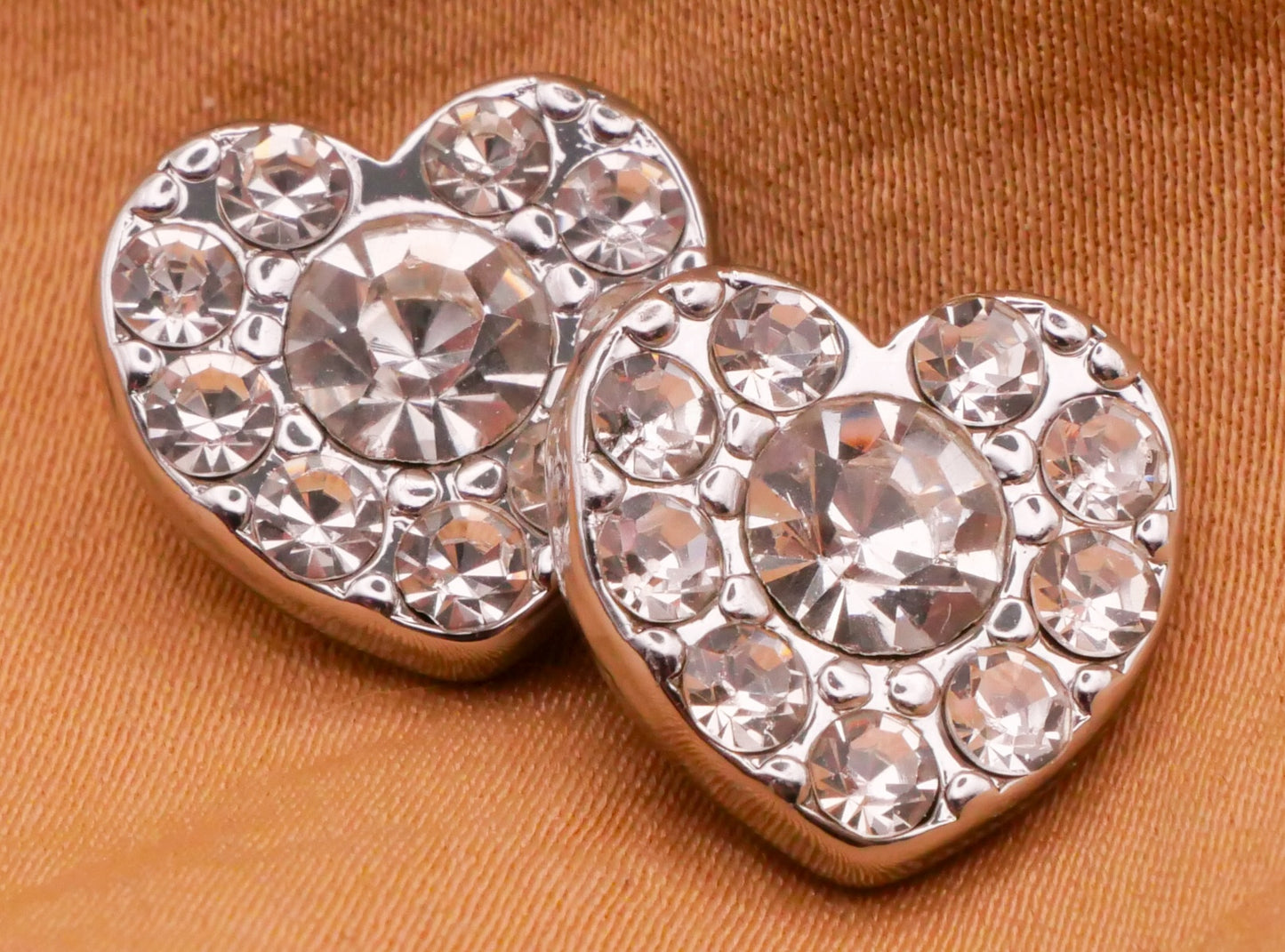 Heart Rhinestone Silver Gold Pair of Metal Buttons Various 13x14mm