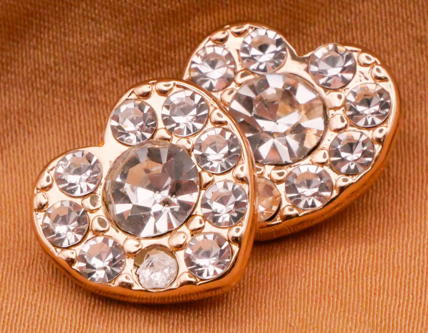 Heart Rhinestone Silver Gold Pair of Metal Buttons Various 13x14mm