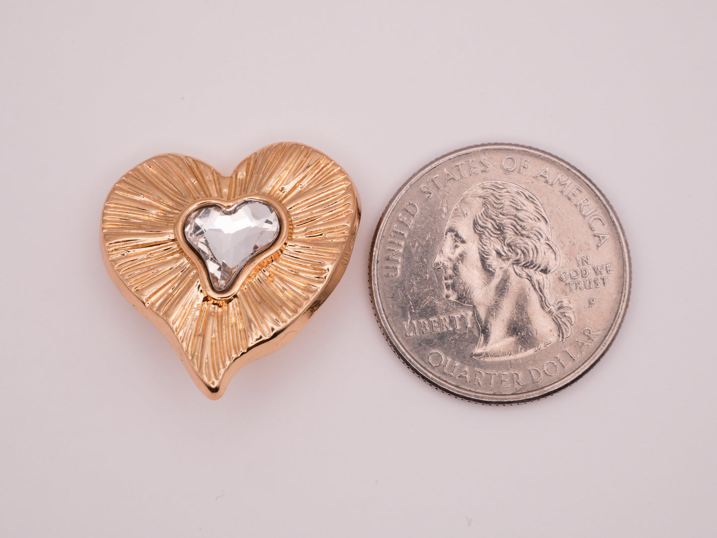 Heart Rhinestone Gold Textured Metal Button 24x25mm