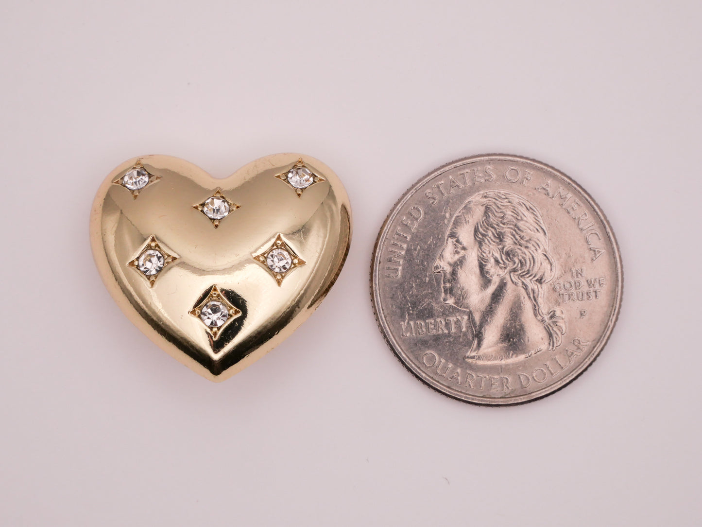 Heart Rhinestone Shiny Gold Metal Button 23x25mm