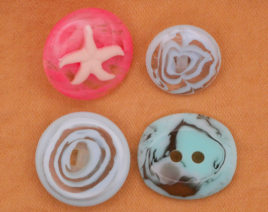 Ocean Swirl Design Vintage Pink Aqua Plastic Button Various 14-19mm