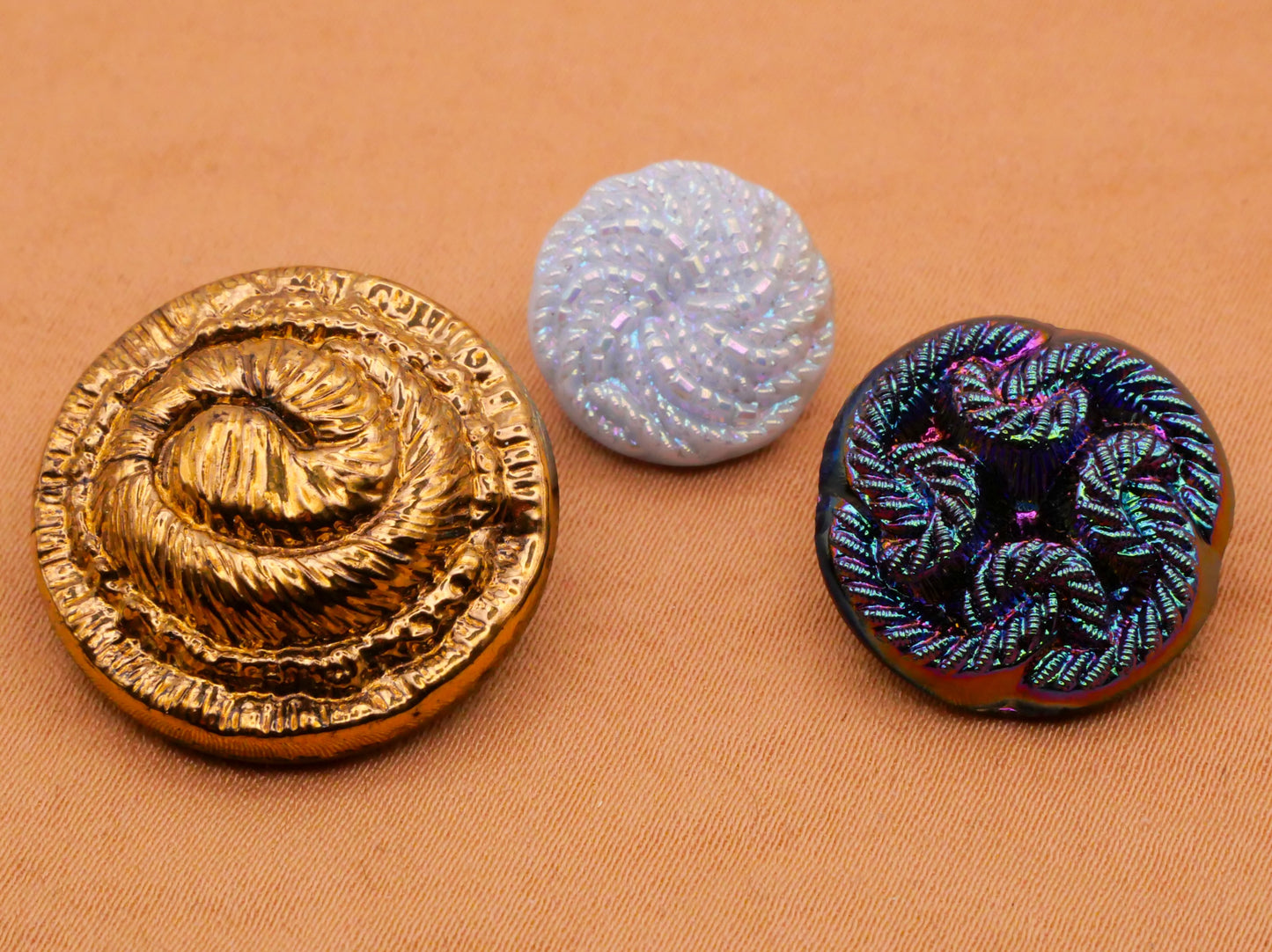 Rope Texture Look Vintage Glass Metallic Iridescent Button Various 13-22mm