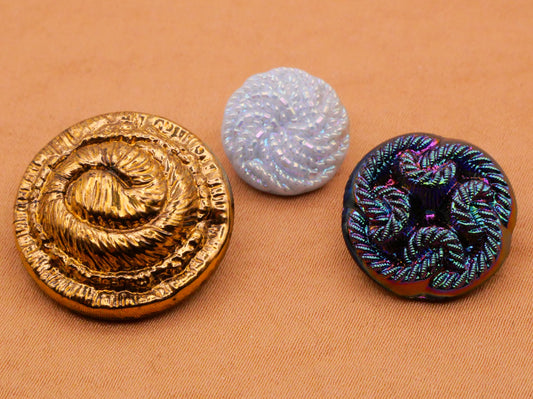 Rope Texture Look Vintage Glass Metallic Iridescent Button Various 13-22mm