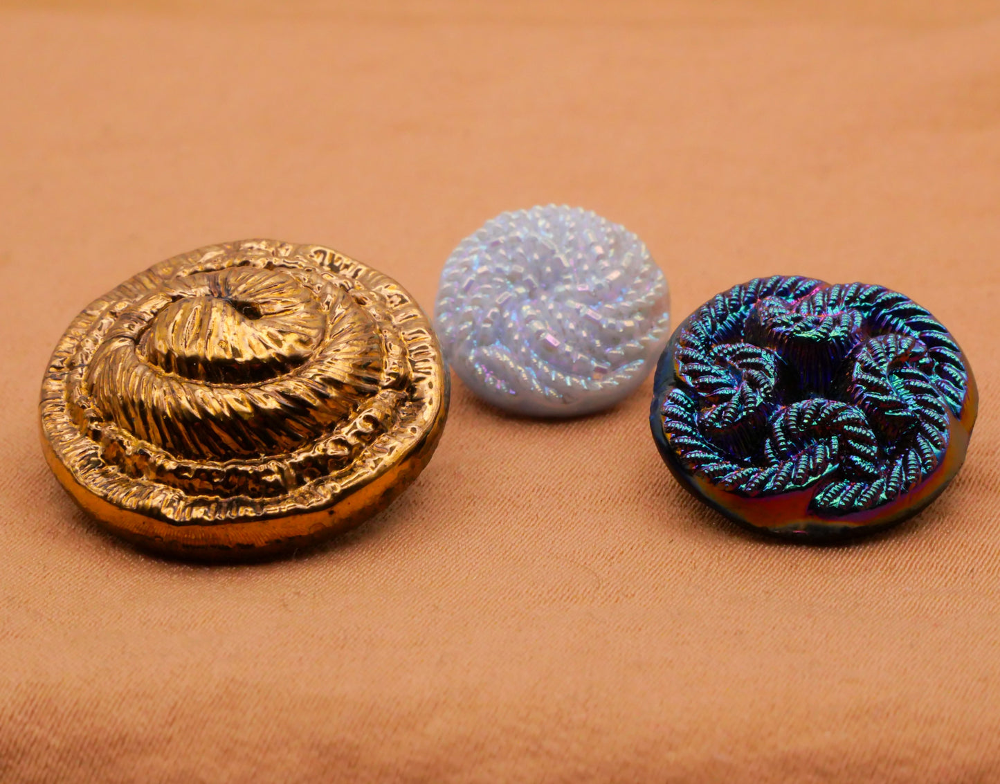 Rope Texture Look Vintage Glass Metallic Iridescent Button Various 13-22mm
