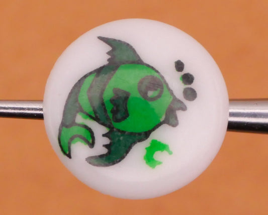 Sleepy Green Fish Vintage Plastic Button 13mm