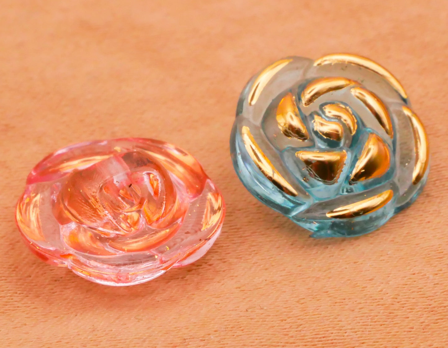 Rose Colorful Gold Edge Plastic Set of Ten Buttons 13mm