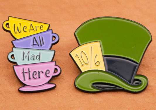 Mad Hatter Tea Party Verbal Enamel Metal Button Various 21-31mm