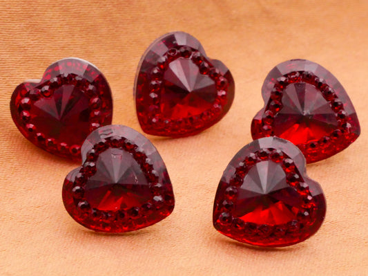 Ruby Red Glass Look Plastic Set of Five Buttons 12mm