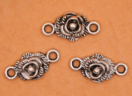 Rose Realistic Silver Metal Set of Three Charms Embellishments 9x19mm