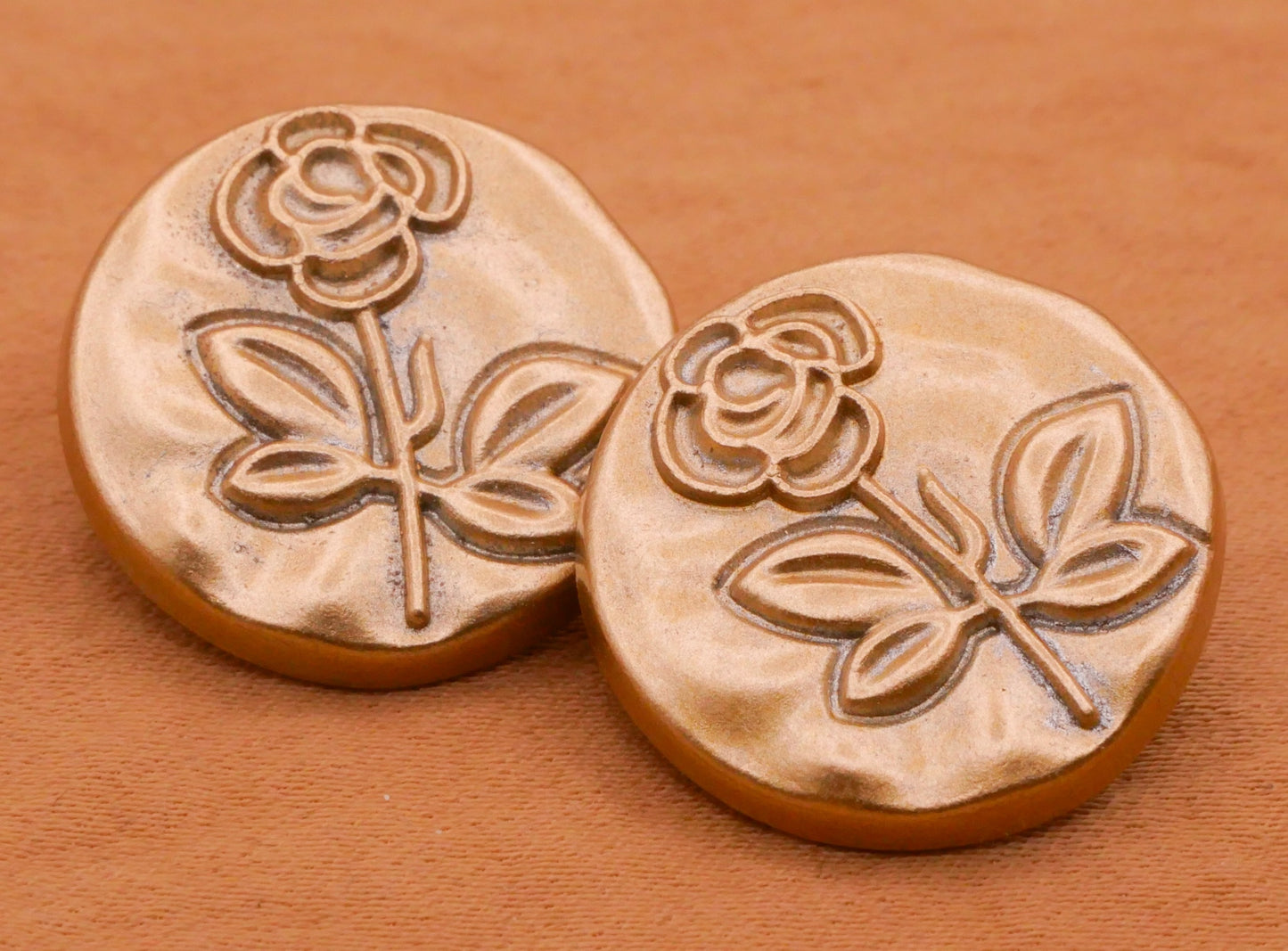 Rose Flower Soft Gold Metal Pair of Buttons 20mm