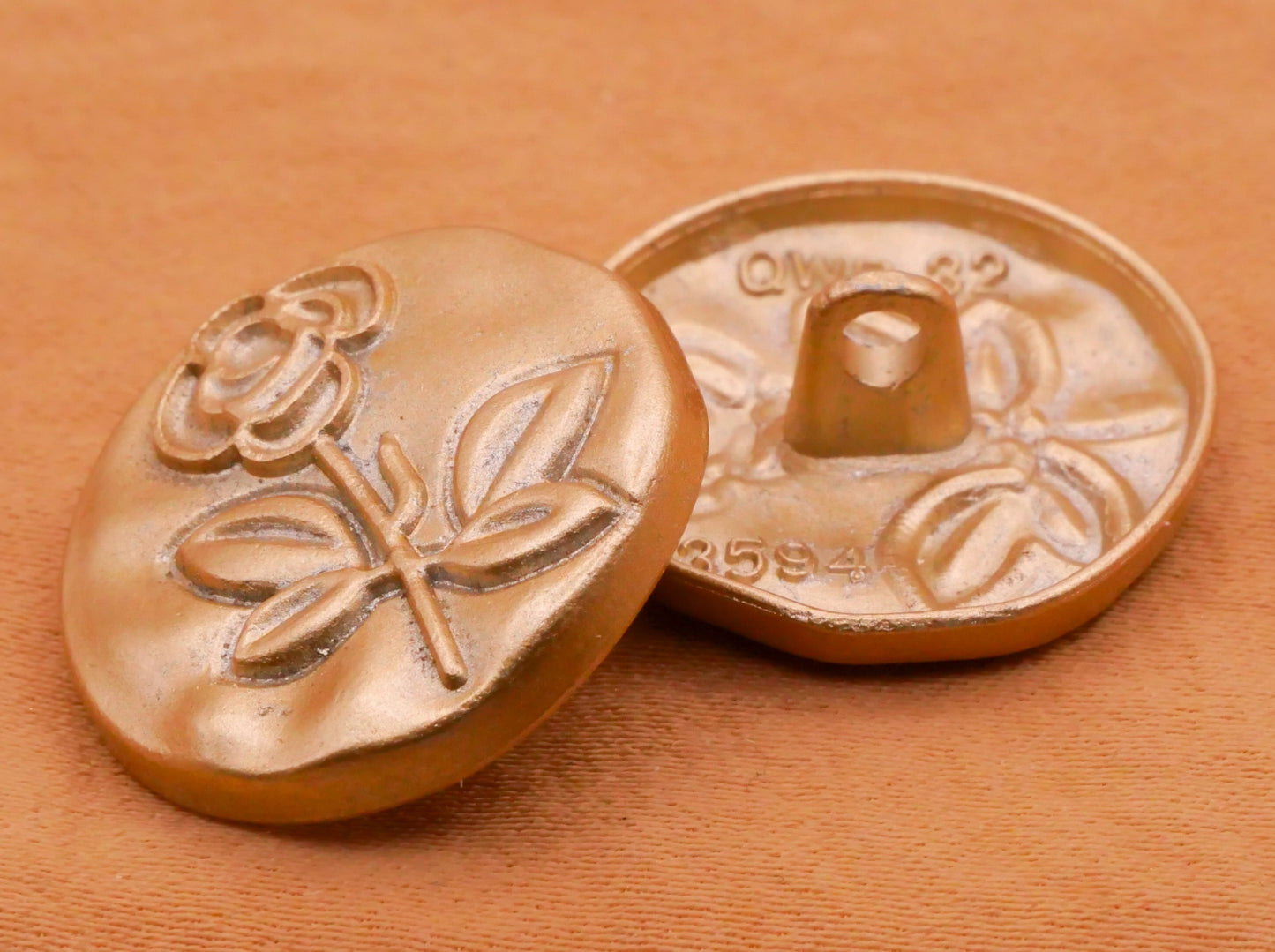 Rose Flower Soft Gold Metal Pair of Buttons 20mm