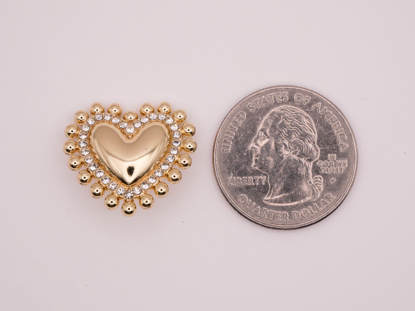 Heart Rhinestone Bead Shiny Gold Metal Button 20x22mm