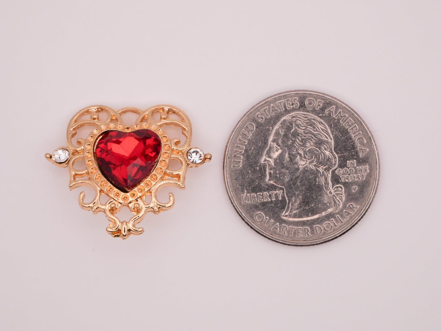 Heart Rhinestone Gold Filigree Metal Button 22x25mm